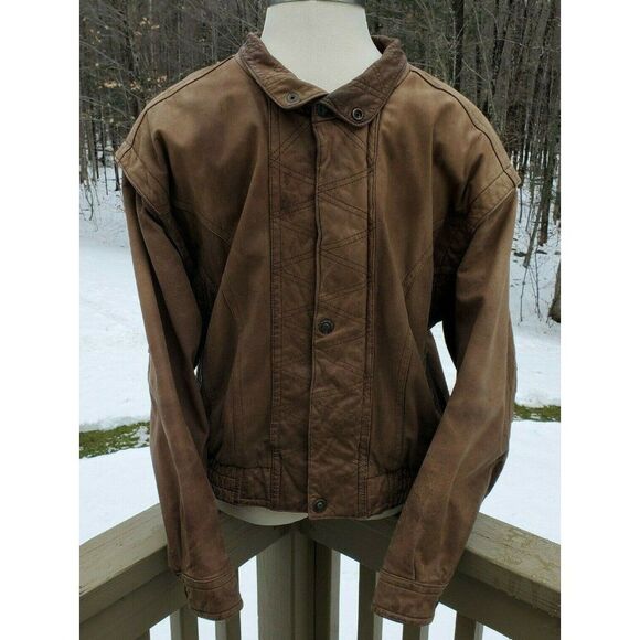 Vintage Wilson Adventure Bound Brown Leather Jacket Coat Bomber Aviator Large L - Picture 1 of 12